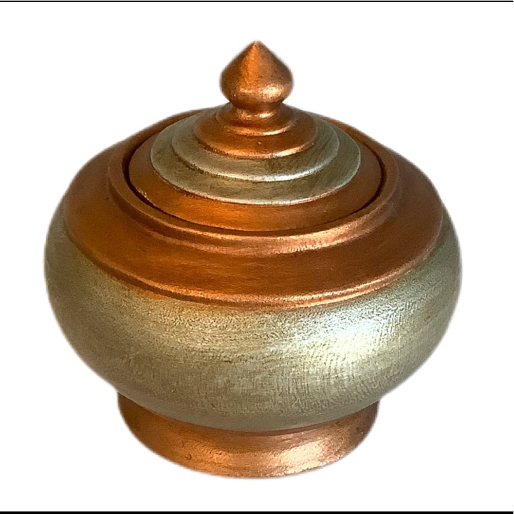 HALLMARK CREATIONS 6" WOOD BOWL &  LID + DECORATIVE TINNED CANDEL